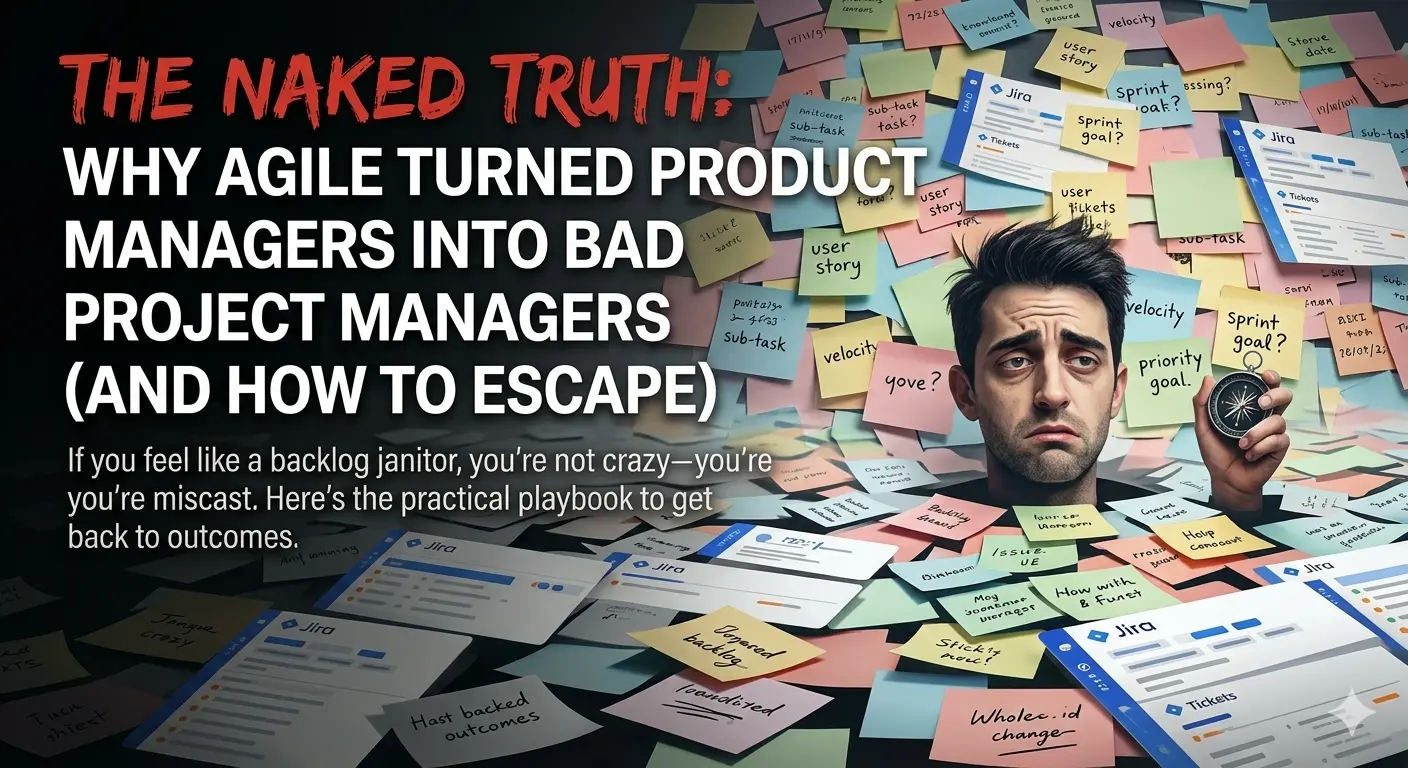 Product manager surrounded by Jira tickets, sprint ceremonies, and stakeholder pings